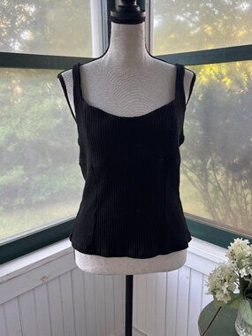 Maeve Black Ribbed Square-Neck Tank